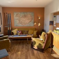 Beautiful sitting room attached to hostel where you can drink coffee at Cafe Nu in Stykkisholmur