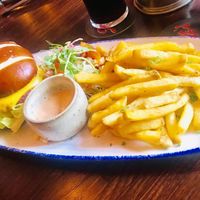 Vegan burger, fresh salad  at White Horse in Shrewsbury