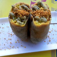 Mac n cheese burrito with carne asada at OG Taco Shop in Tempe