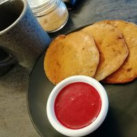 Batch brew and vegan pancakes with raspberry jam at Budapest Baristas in Budapest