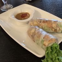Tofu spring rolls w peanut sauce . Sooo good. at La V in St Petersburg