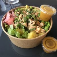 Customised Tofu Poke Bowl with mango dressing- they offer takeout or sit in   at Poké Lagos in Lagos