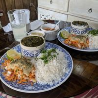 Delicious Persian food with vegan avocado sauce and aji. at Persian House in Mindo