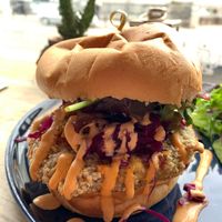Korean kimchi burger  at Bio Cafe in Aberdeen