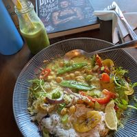 My coconut curry and cleanse smoothie  at Bio Cafe in Aberdeen