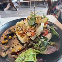 Savoury breakfast waffle  at Bio Cafe in Aberdeen