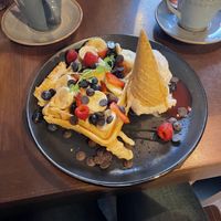 The signature waffles   at Bio Cafe in Aberdeen
