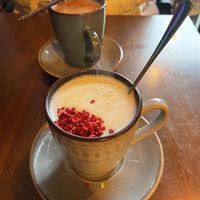White chocolate and raspberry hot chocolate , and dark hot chocolate   at Bio Cafe in Aberdeen