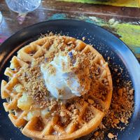 Delicious caramel apple waffle  #Veganuary at Bio Cafe in Aberdeen