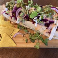 Overloaded Hot Dog  at Bio Cafe in Aberdeen