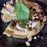 Peanut butter and banana waffles  at Bio Cafe in Aberdeen