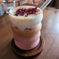 Rose cold-foam latte at Bio Cafe in Aberdeen