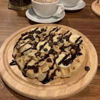Banana, peanut butter and chocolate waffles.  at Bio Cafe in Aberdeen