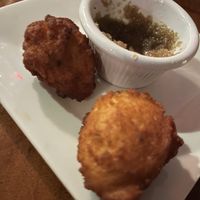 Black-eyed pea fritters with habanero sauce   at Mansa Kunda in Takoma Park