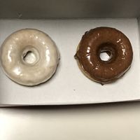 Chocolate and vanilla vegan donuts at Donut Hut & Deli in Bakersfield