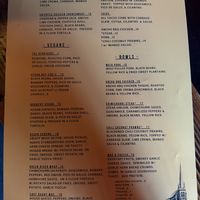 The vegan section of the menu  at The Church Cantina in Tacoma