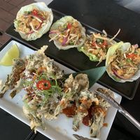 sang chow bow and fried broccolini  at Yulli's in Byron Bay