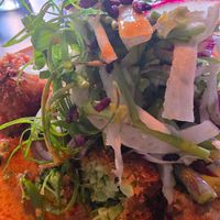 Salad atop the panko brocoli at Yulli's in Byron Bay