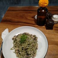 May look ordinary, but super tasty creamy mushroom soup pasta at In De Bowl in Jimbaran