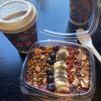 Açai bowl and cappuccinos  at Hula in Edinburgh