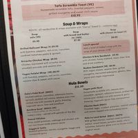 Menu at Hula in Edinburgh