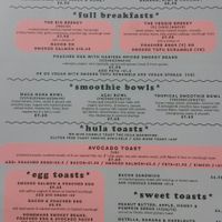 Breakfast menu at Hula in Edinburgh
