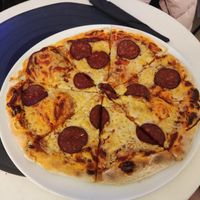 Salami pizza at Level Up in Bucharest