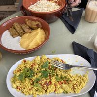Tofu scramble, cabbage rolls and MBS  at Level Up in Bucharest