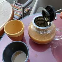 Cold brew green tea with dates, lemon juice and passion fruit  at Level Up in Bucharest