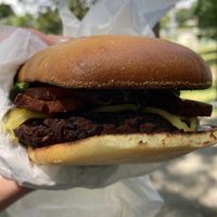 Baconator on a gluten free bun  at Totally Awesome Vegan Food Truck in Portland