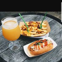 Korean HotDog & Bacon Fries at Totally Awesome Vegan Food Truck in Portland