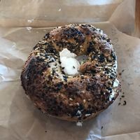 Vegan everything bagel with vegan cream cheese  at WoodGrain Bagel in Boulder