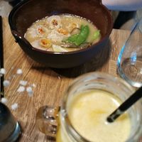 Wonton soup and freshly pressed juice at Jiva Bowls in St Petersburg