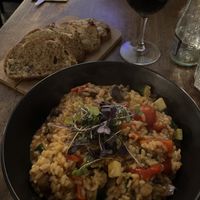 Veggie gnocchi and garlic bread   at Maccaroni Trattoria Italiana in Melbourne