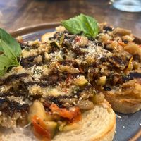 Bruschetta (with vegan Parmesan!!)  at Maccaroni Trattoria Italiana in Melbourne