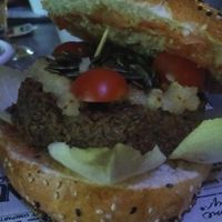 Vegan burger close up. at Don Pedro in Mallorca