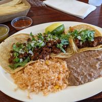 Soft tacos plate with beyond meat at Cruz Tacos in Murrieta