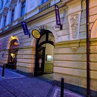 Entrance to courtyard to get to Dhaba Beas at Dhaba Beas in Prague