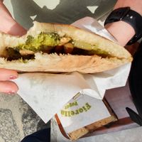 Positano sandwich on pizza bread at A'Sciurella in Amalfi