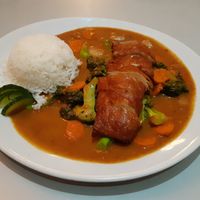 "Duck" in peanut sauce (menu #43) at Vegefarm in Bremen