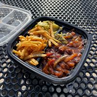 BBJerk Bella, curry cabbage and fries!  at Willowbeez Soulveg in Columbus