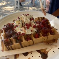 Strawberries and cream waffle   at Lalele Organic Gelato in Hobsonville