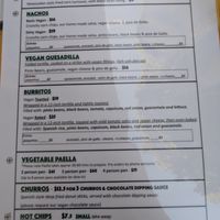 Vegan menu at Tio Rico in Launceston