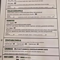 Vegan menu at Tio Rico in Launceston