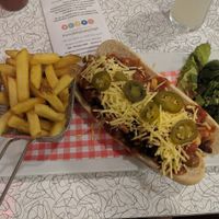 5 bean chilli dog and fries at Smokey Joe's in Cheltenham