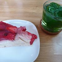 strawberry cake and peppermint tea at Bio Fein Bio in Berlin