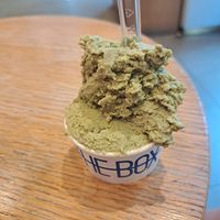 Small cup with pistachio gelato at Out of the Box in Milan