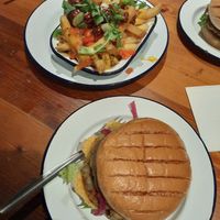Delicious burger and loaded fries at Golden Fleece in Nottingham