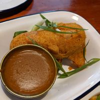 Battered sausage at Golden Fleece in Nottingham