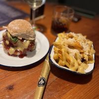 Smokey burger & cheesy chips  at Golden Fleece in Nottingham